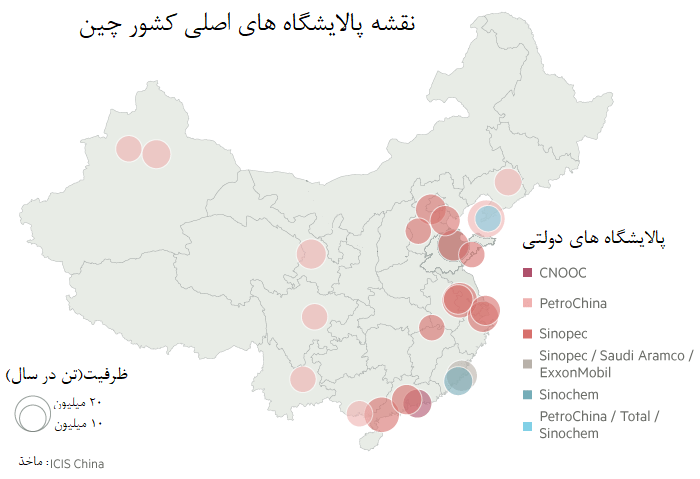 نقشه پالایشگاه های چین